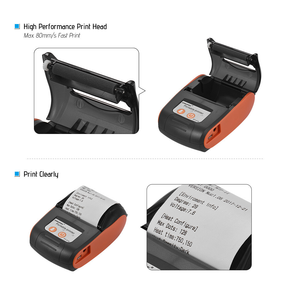 GOOJPRT PT-210 Portable Thermal Printer 58mm with 10 Paper Rolls W6R7