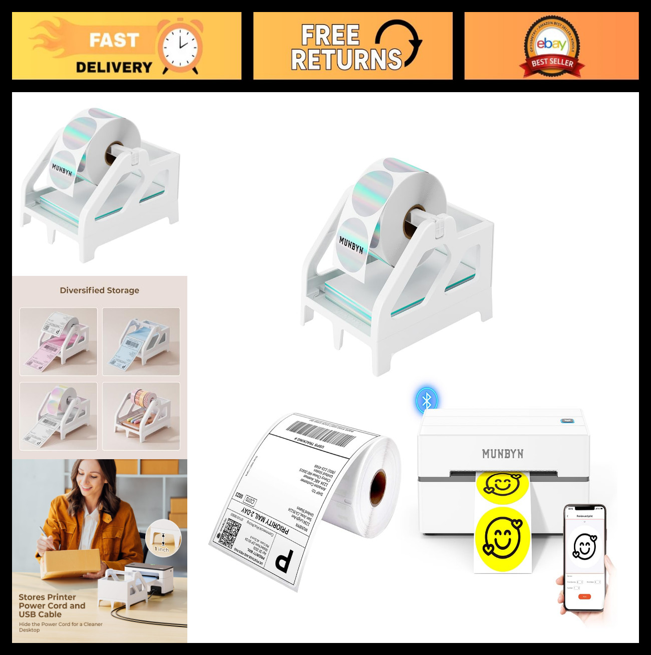 4″x6″ Direct Thermal Shipping Labels – 220 Labels/Roll + Bluetooth Thermal Print