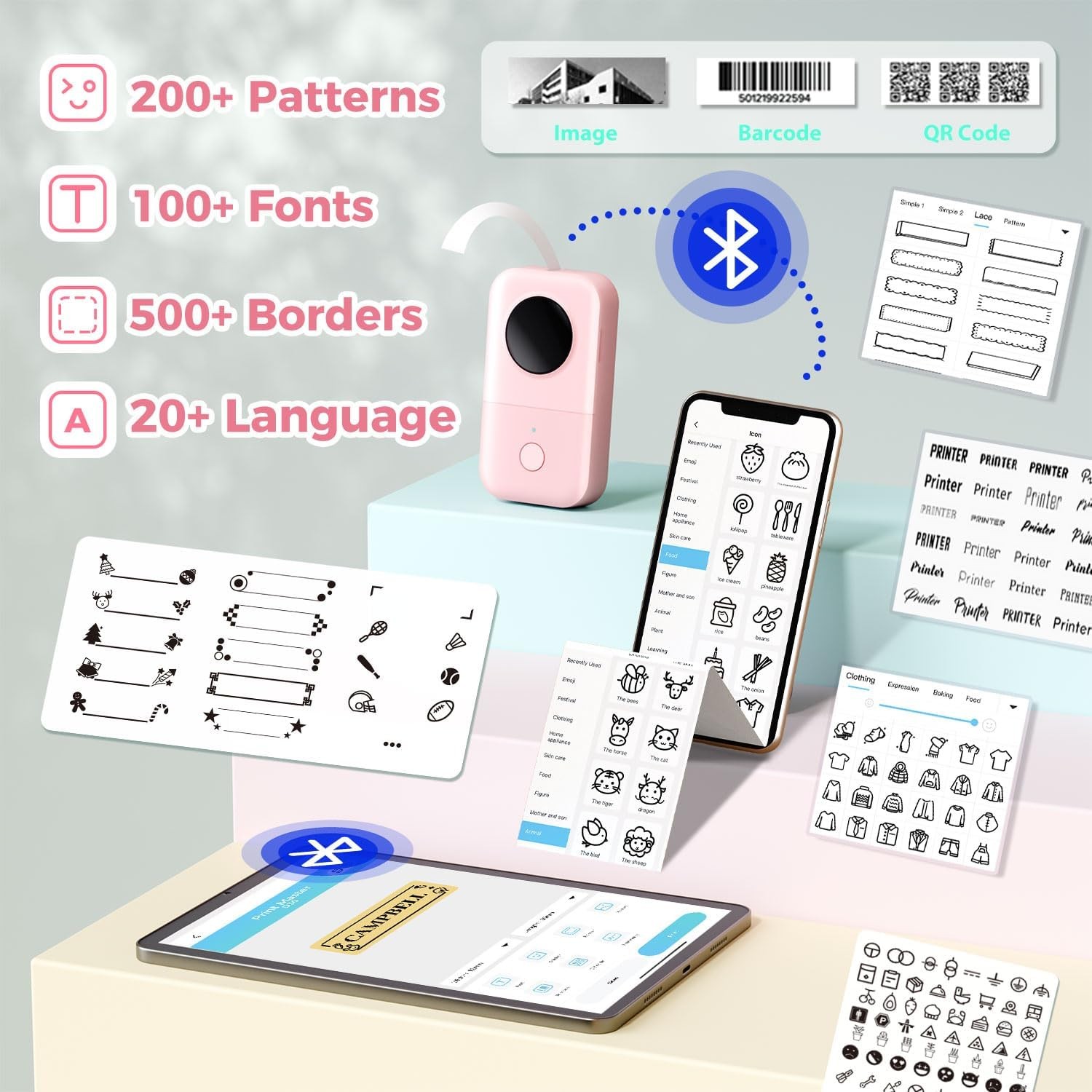 Phmemo D30 Mini Bluetooth Label Printer Protable Label Maker Machine with Tape