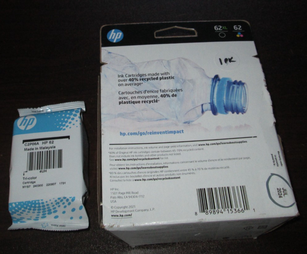 HP 62 Tri Color Individual Ink Cartridge