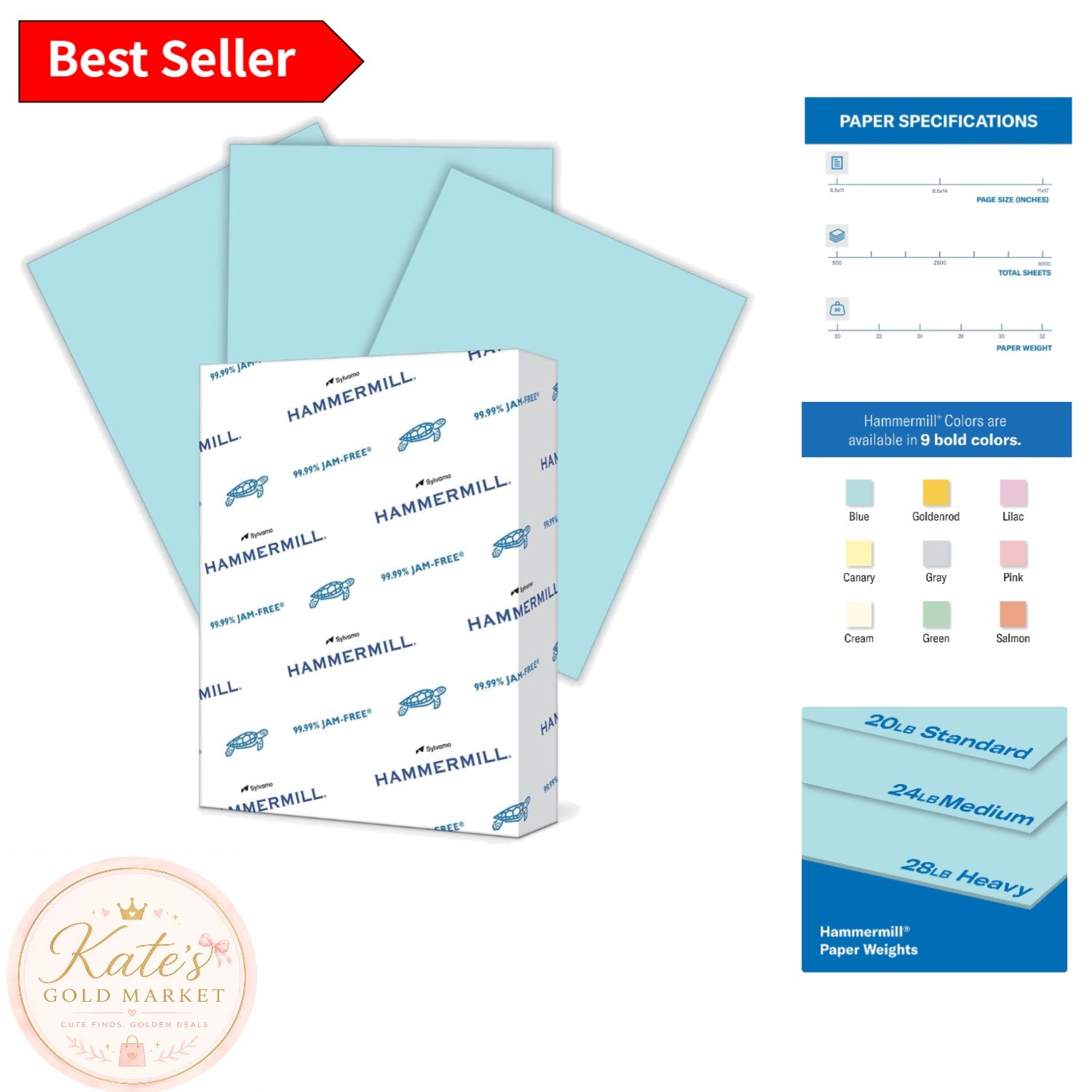 Pastel Blue Colored Paper, 20 lb 8.5×11 – 500 Sheets with Jam-Free Guarantee