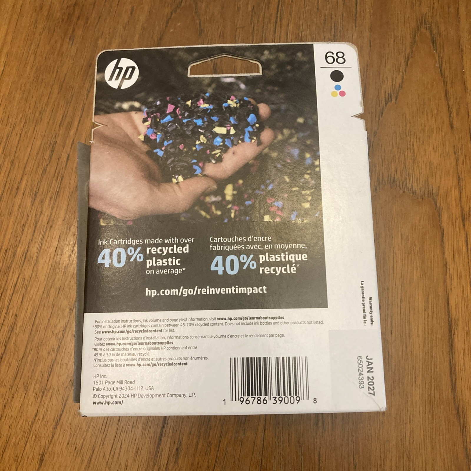 Genuine HP 68 Black & Tri-Color Ink Catridges 2 Pack EXPIRES 01/27 (6L6S2TN)