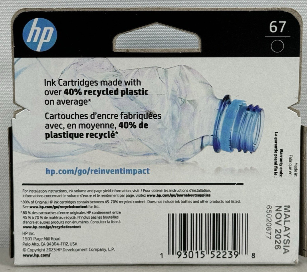 HP 67 Black Ink Cartridge SEALED Genuine OEM 2026 Printer Deskjet Envy