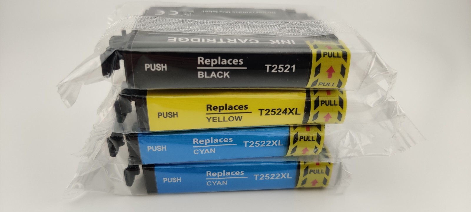 4 Pack Ink Cartridges x2 Cyan T2522XL, x1 Black T2521, x1 Yellow T2524XL