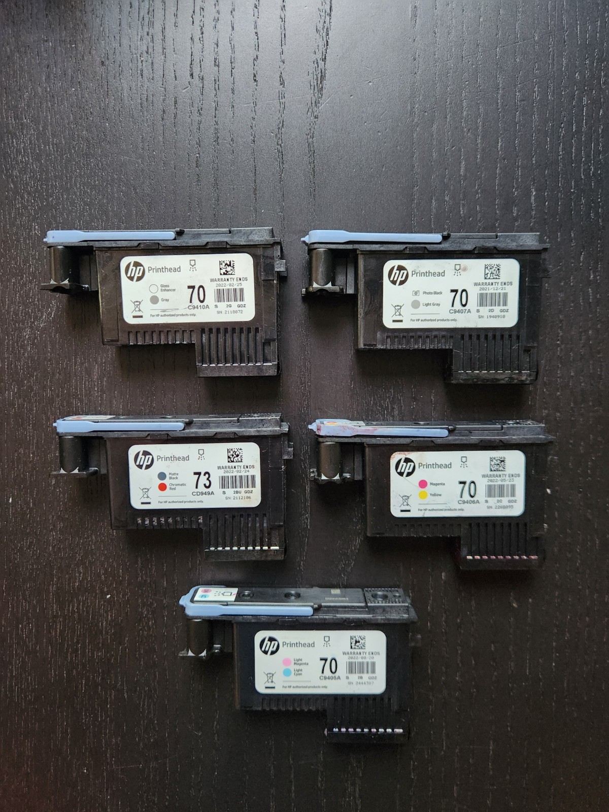 HP 73 Printhead Chromatic Red Matte Black Z3200 + 4 Z3200 Print Heads Used
