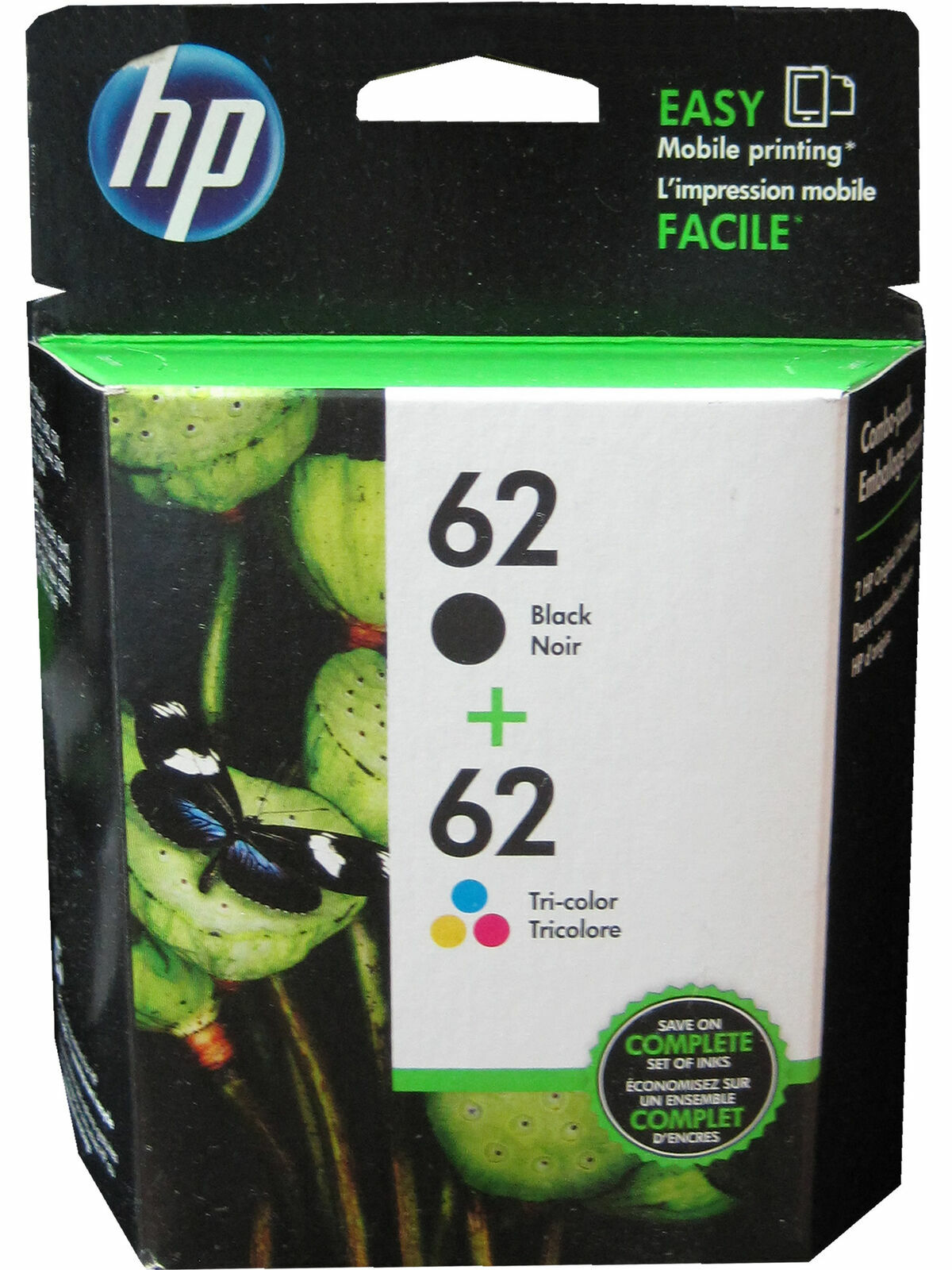 New Genuine HP 62 Black 62Tri (N9H64FN) Ink Cartridge – 2 Pack Exp 2021/2022/23