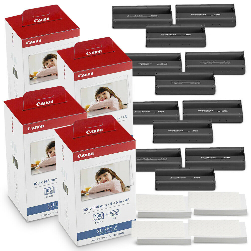 4X Canon KP-108IN Color Ink Paper Set 4×6 for Canon Selphy CP1500 CP1300 CP1200