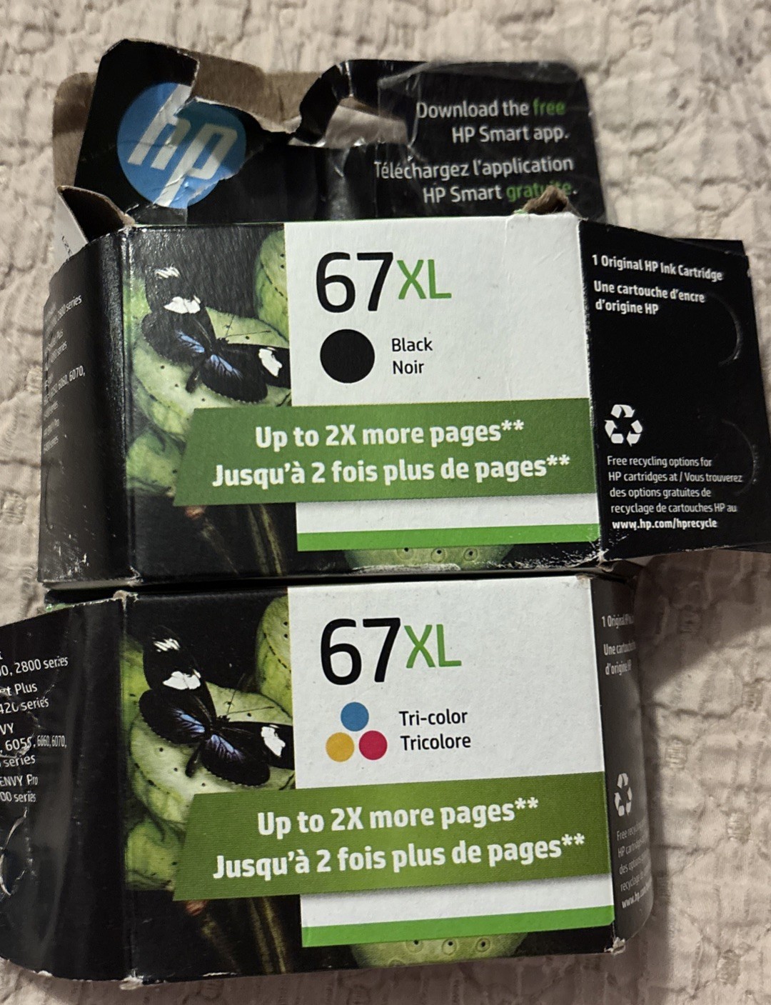 HP 67XL Black & 67XL Tricolor Ink Cartridges – Open Damaged Boxes