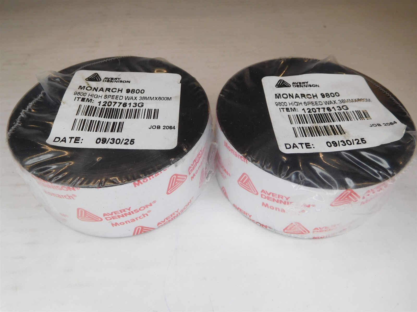 (2) Avery Dennison Monarch 9800 High Speed Wax 12077613G 90mm x 600m Ribbon (S1)