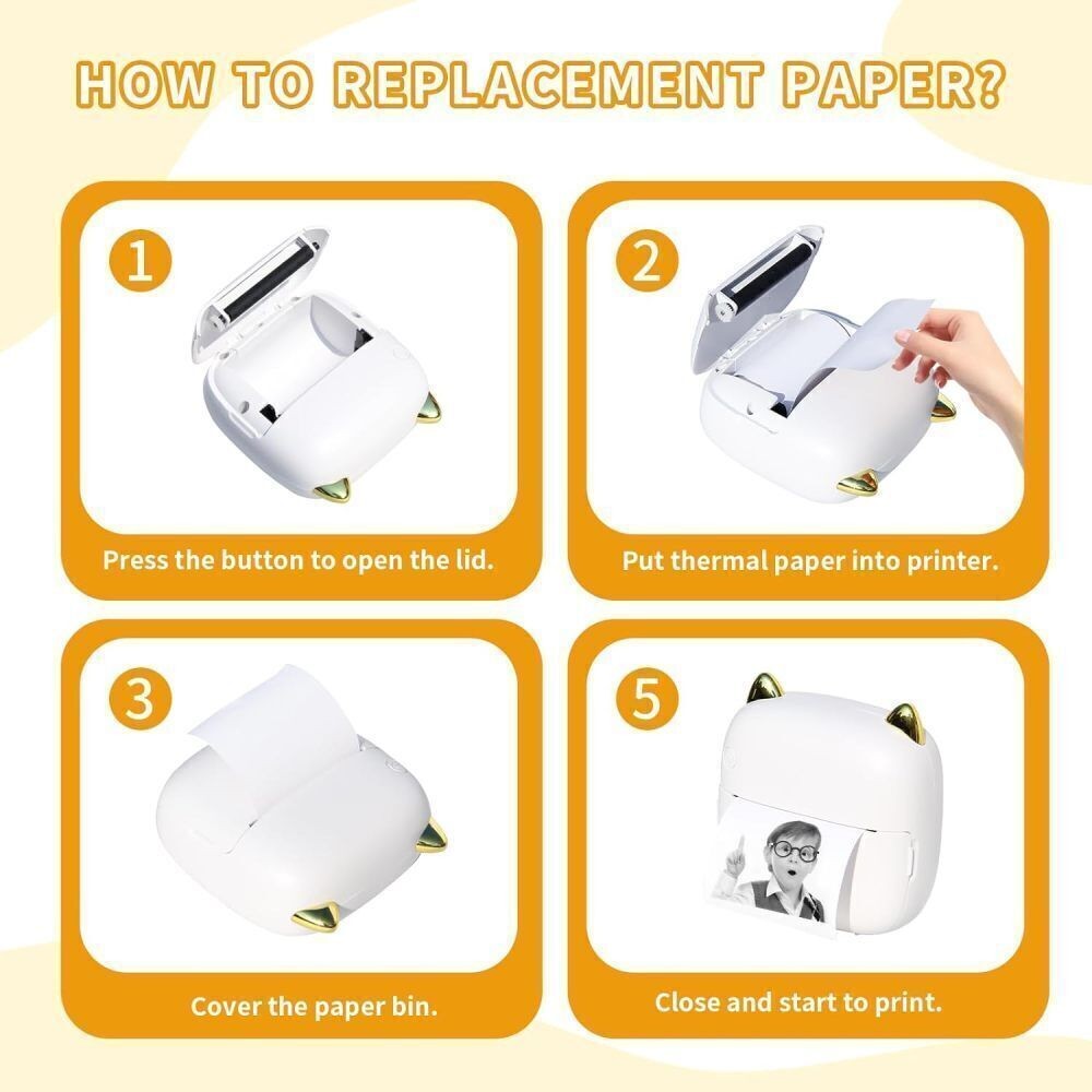 Portable Bluetooth Mini Thermal Printer Photo Study Notes Printing with LED RGB