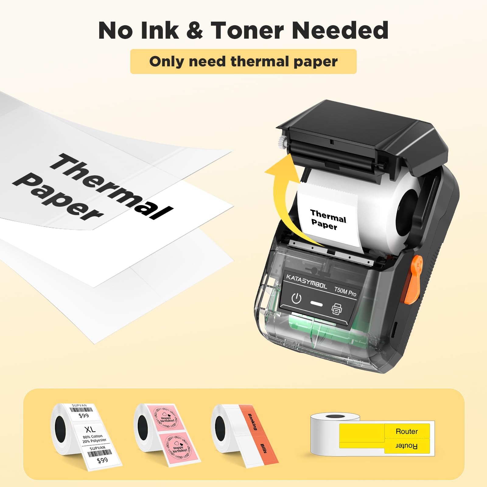 T50M Pro Bluetooth Label Maker Machine with Tape, Wide Waterproof Label, Vers…