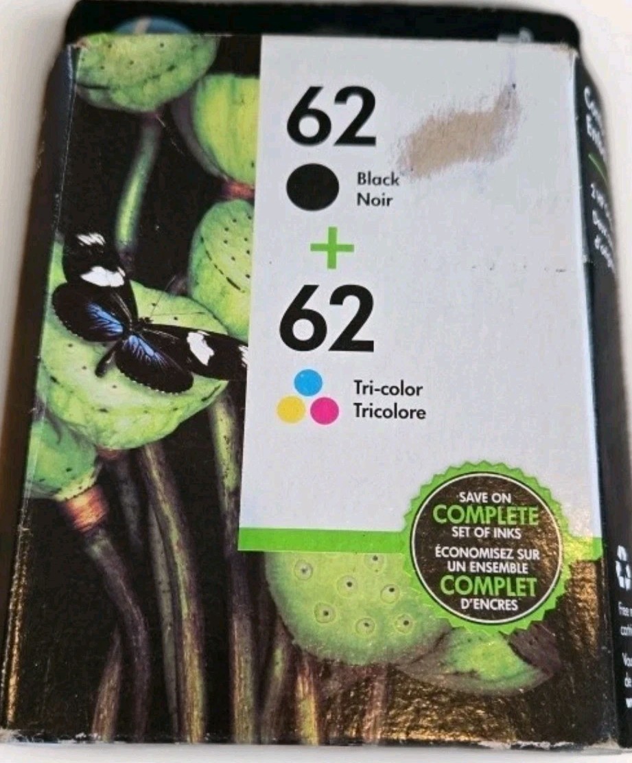 Genuine HP 62 Black + Tri-Color Ink Cartridge N9H64FN Combo Pack EXP 01/2017