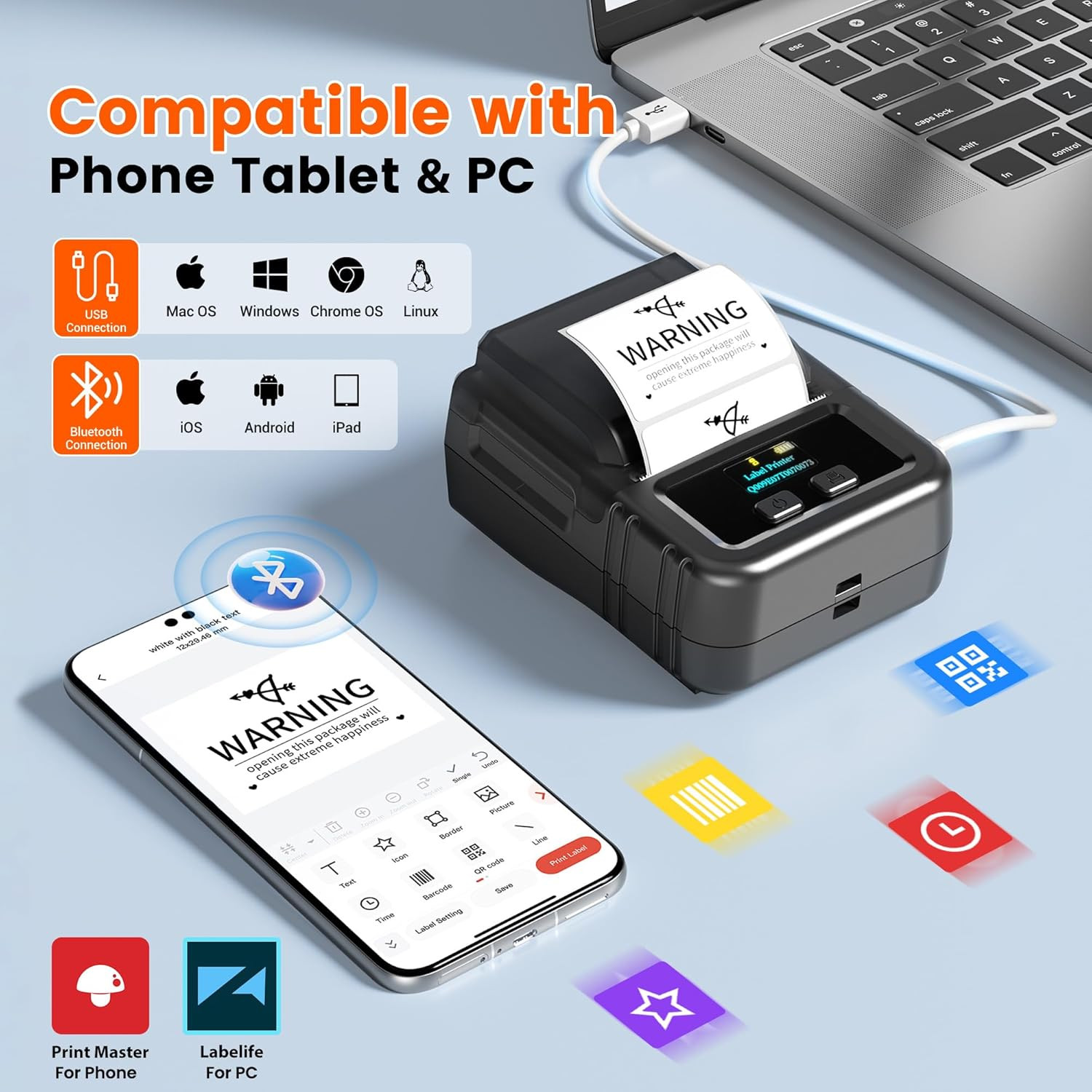 M120 Label Maker, 2 Inch Barcode Printer, Portable Thermal Label Maker for Small