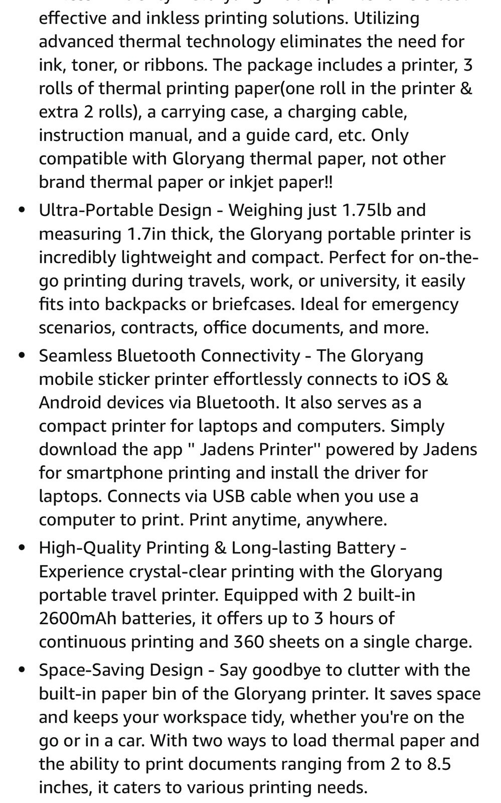 Inkless Portable Printer 8.5 x 11 Inch US Letter Size, Carry Case Thermal