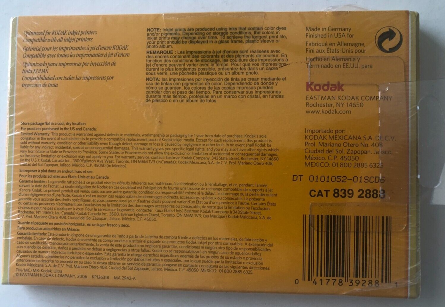 Kodak Ultra Premium Photo Paper 20 Sheets Studio Gloss Instant Dry 4×6 NEW 