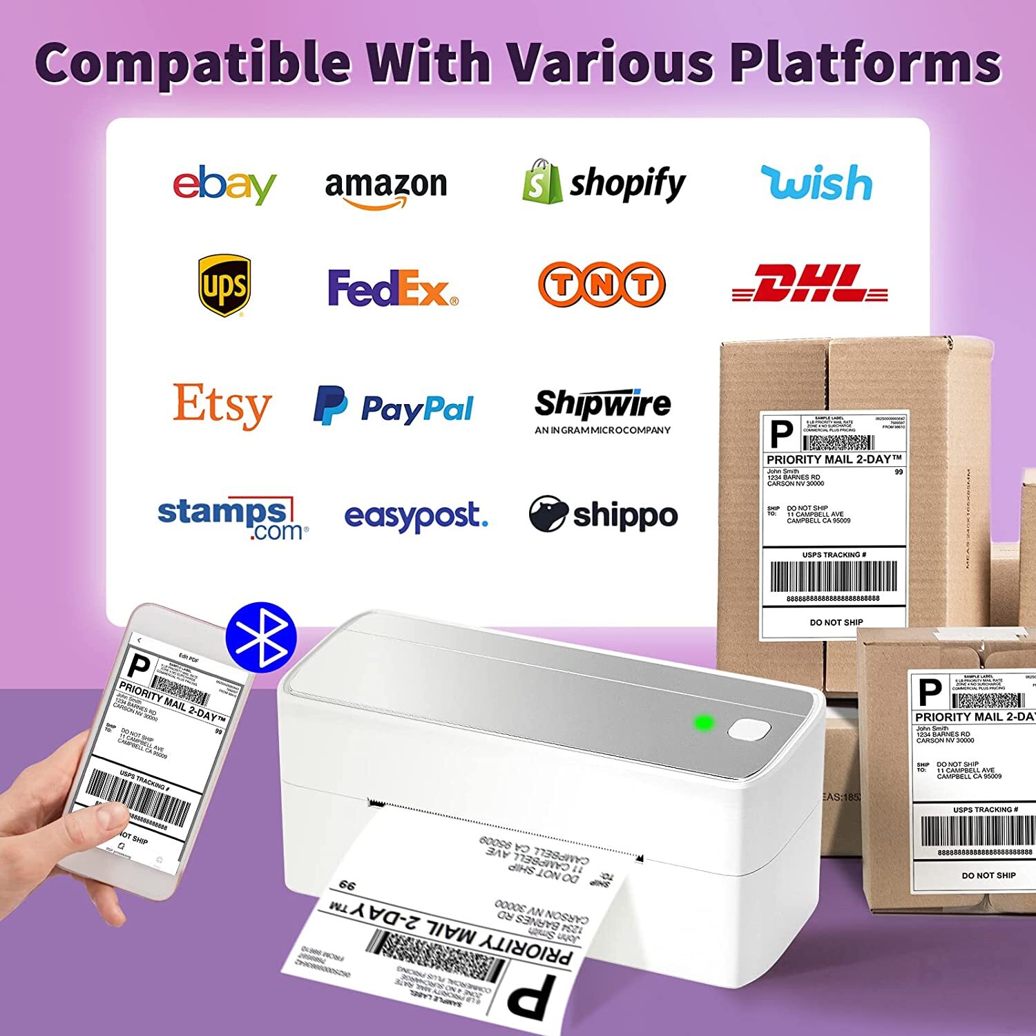 Bluetooth Thermal Shipping Label Printer – Portable Thermal Label Printer for