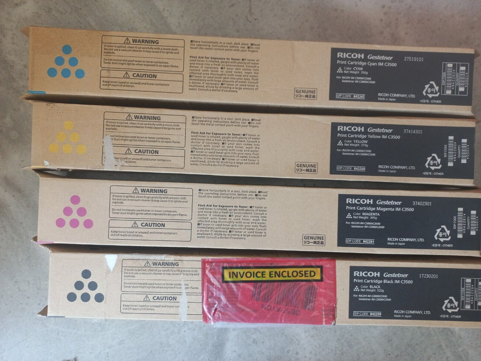 Genuine Ricoh IM C3500 C3000 CMYK Toner Cartridges 842259 842260 842261 842262