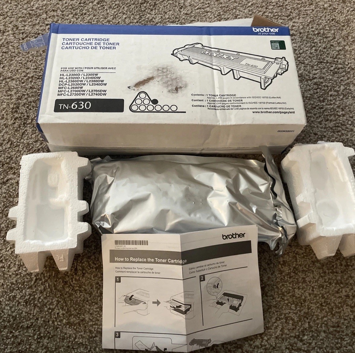 Brother TN630 Laser Toner Cartridge OEM New in Open Box