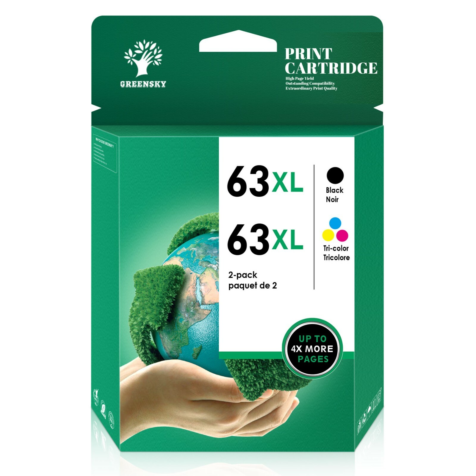 63XL 63-XL Black + Tri-Color Premium ink cartridge High Yield for HP | 2 Pack