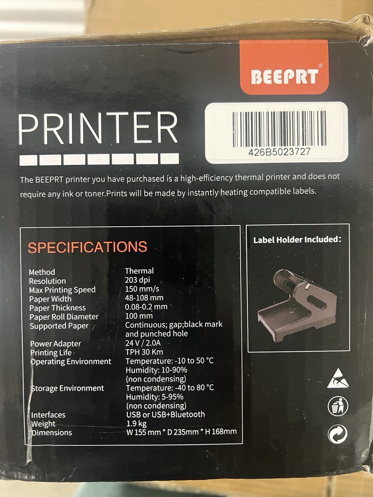 Beeprt BY426BT-1 Thermal Printer Black