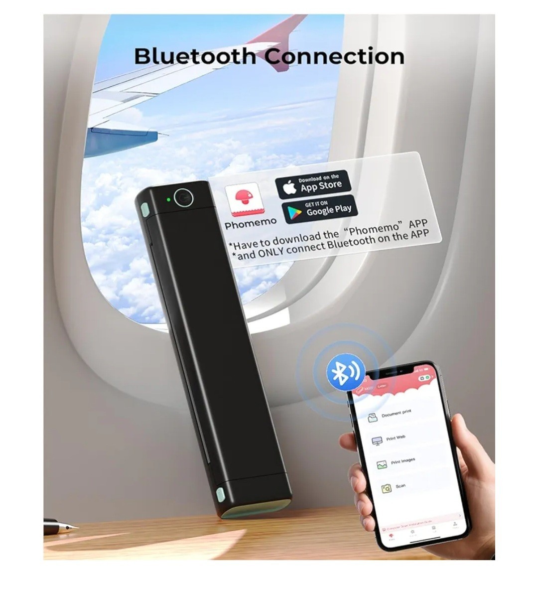 Phomemo M08F Portable Thermal Printer With Paper Wireless, Bluetooth, Inkless