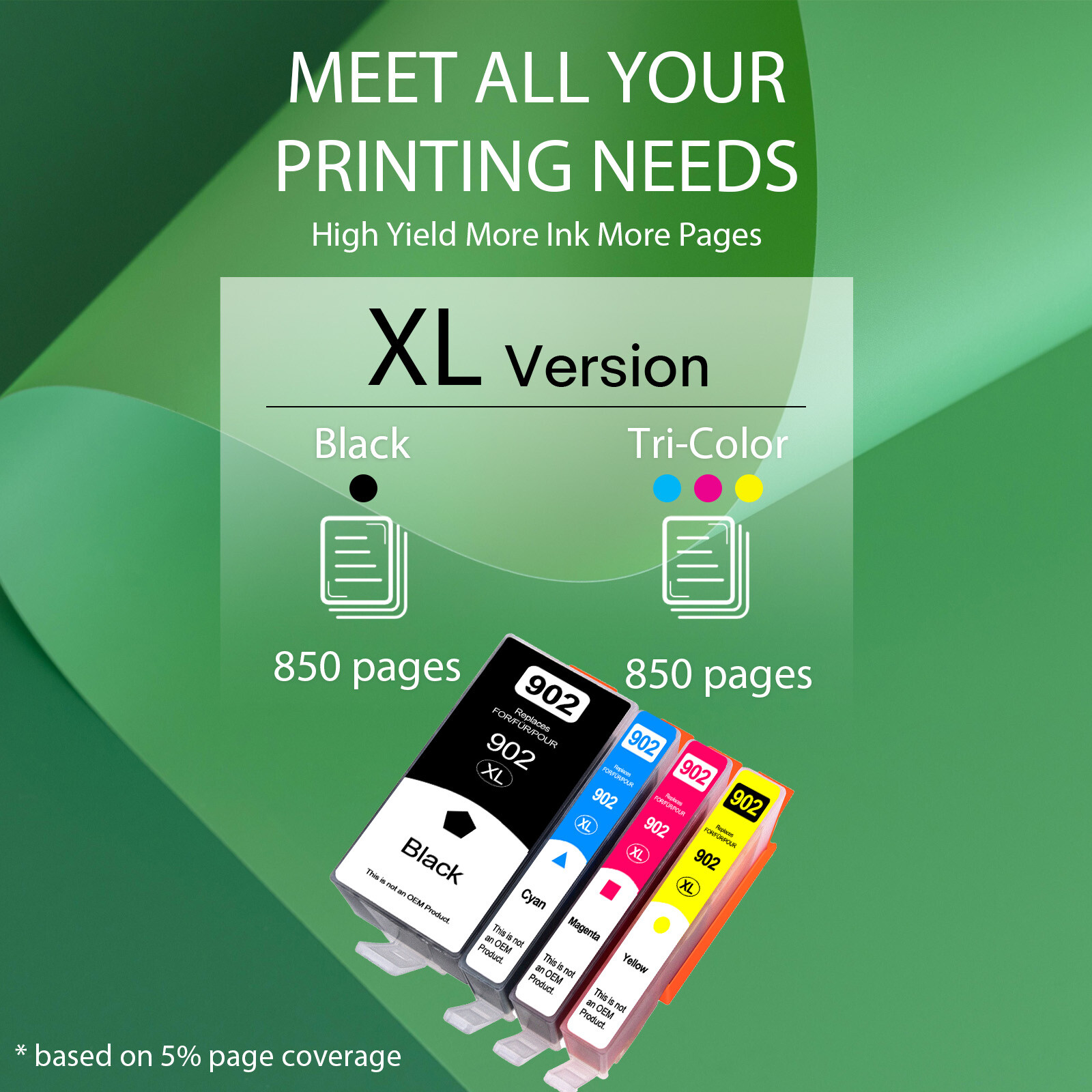 1SET H902XL Color Ink Cartridge For HP OfficeJet 6962 6975 6979 Pro 6958 6960