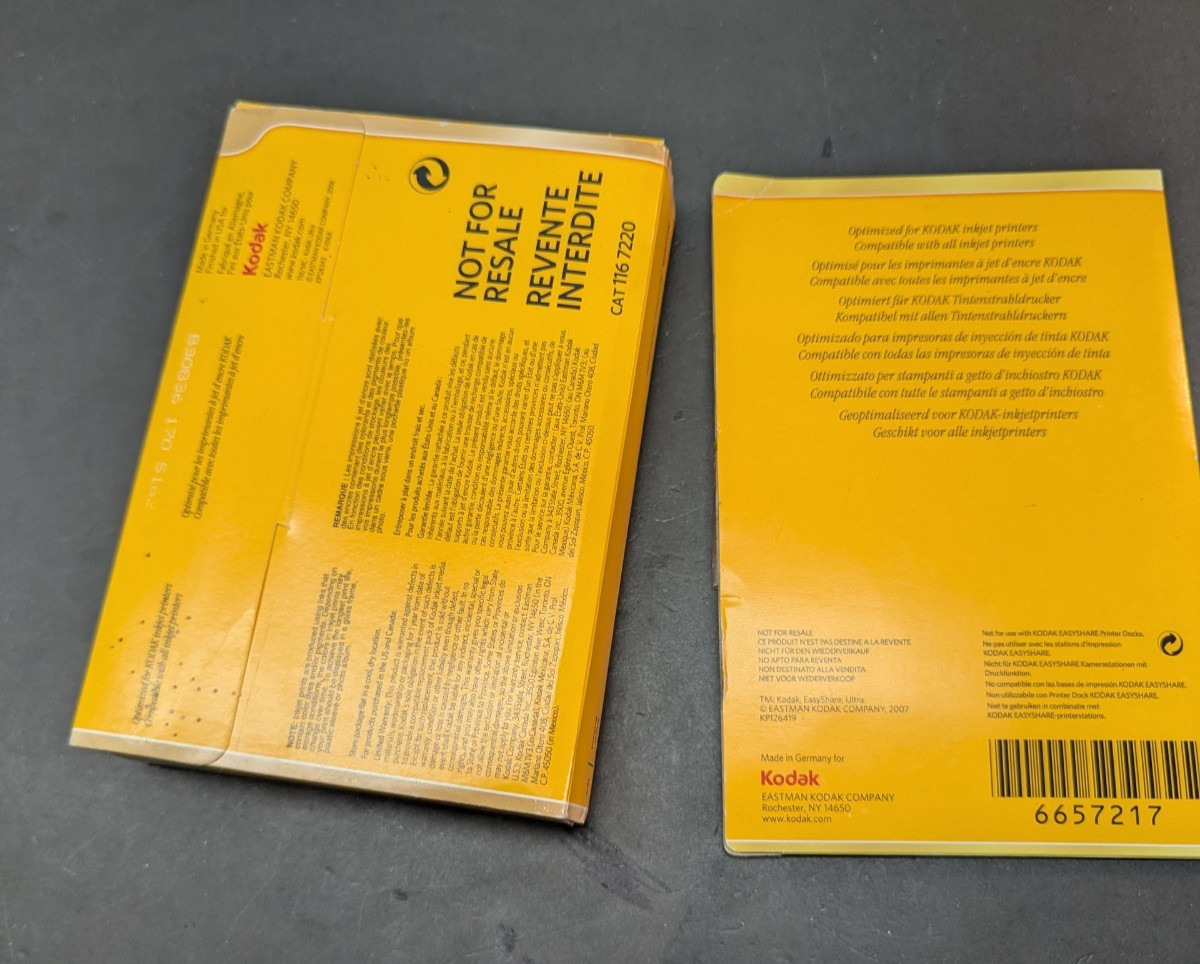 SET OF 2 Kodak Photo Paper Instant Dry Gloss Brillant 4 x 6 Inch Premium Ultra