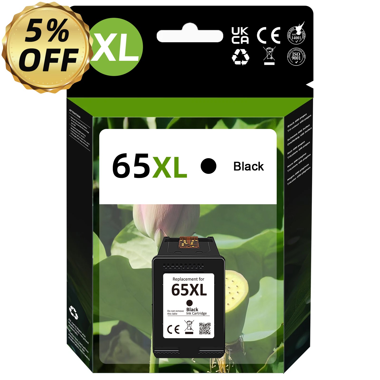 65XL Black Color Ink Cartridge for HP ENVY 5010 5055 5052 Deskjet 2600 2652 2636