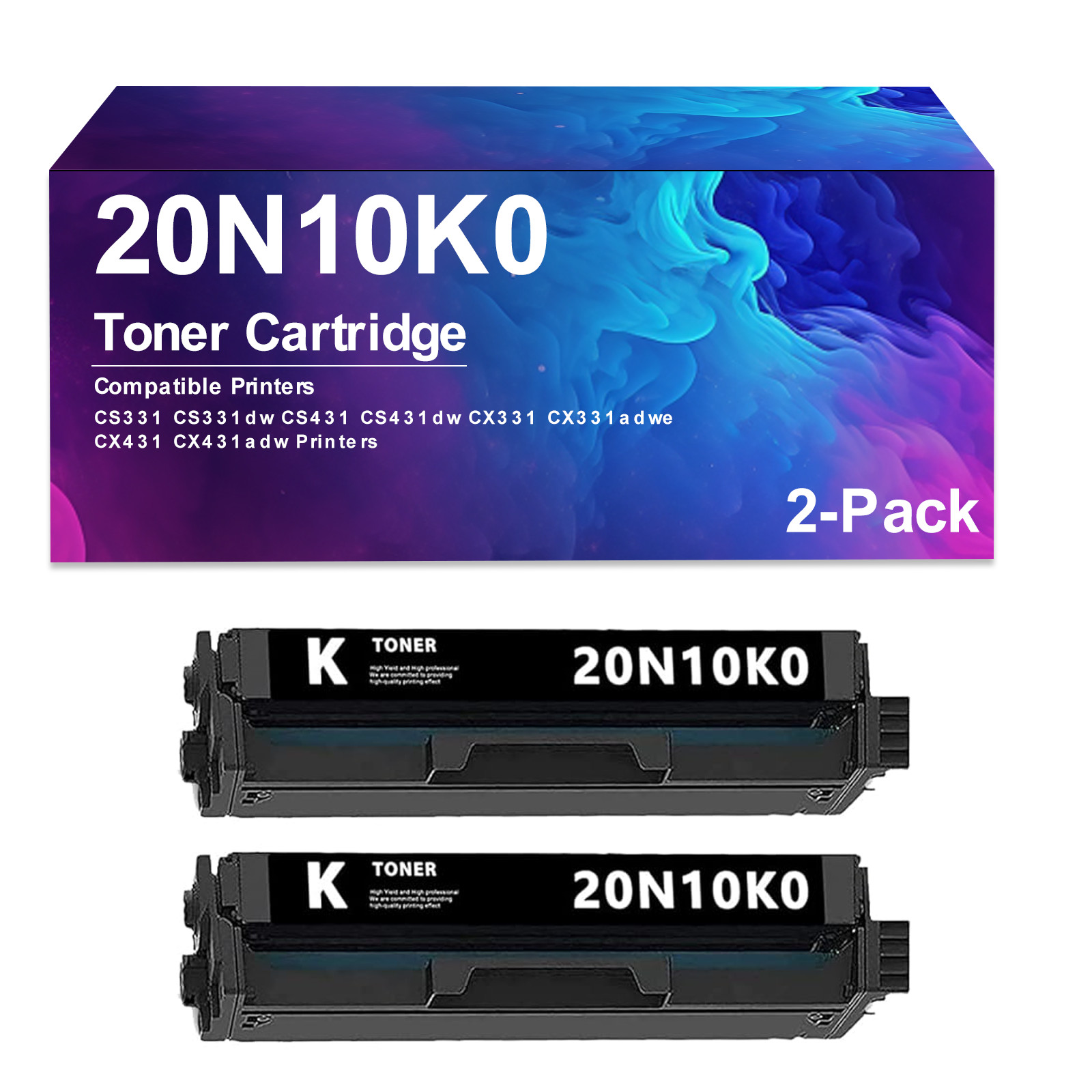 2 Pack 20N10K0 Black Toner Cartridge Compatible for CS331 CS331dw CS431 CS431dw