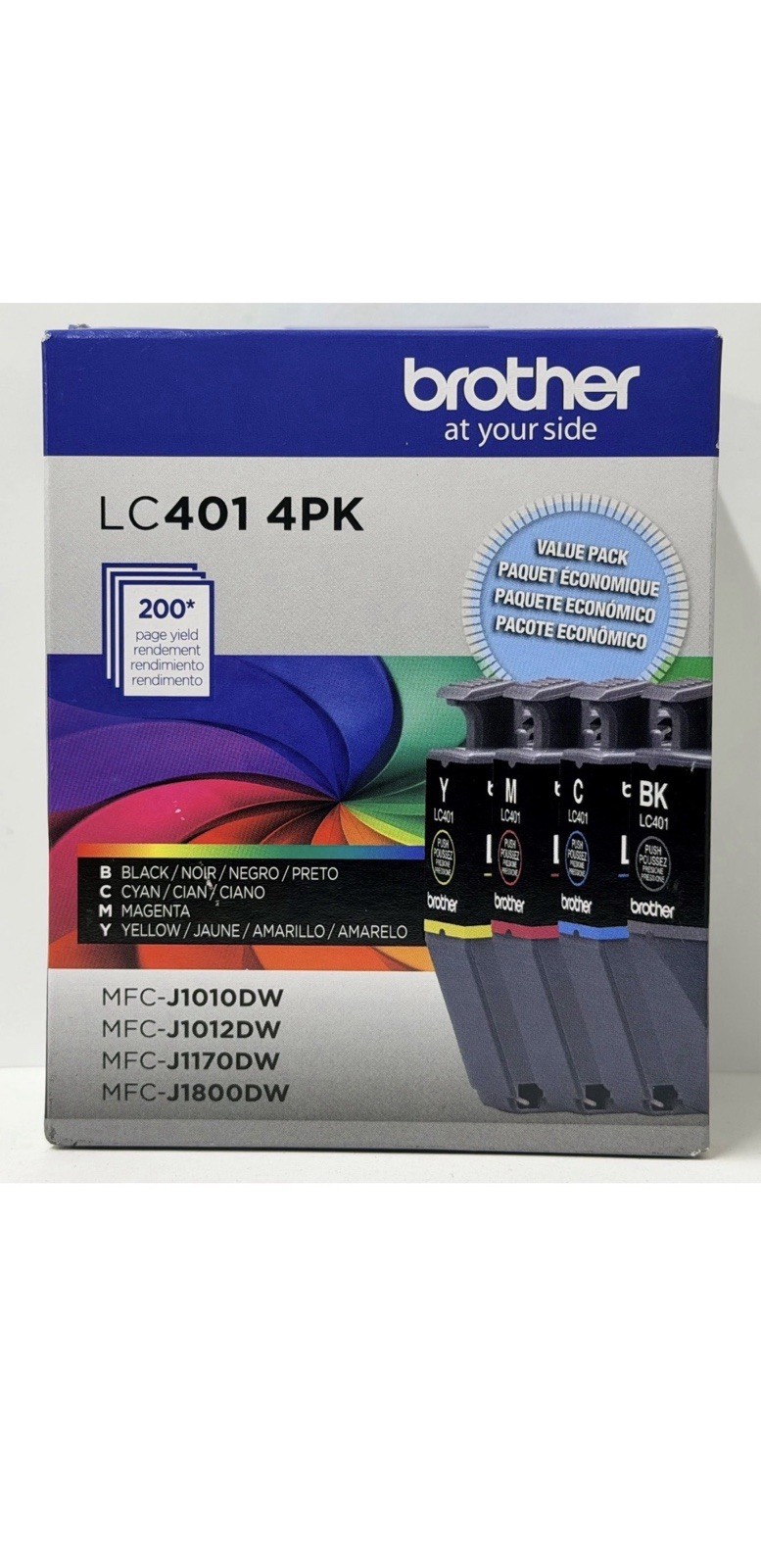 Genuine Brother LC401 Black Cyan Magenta Yellow 4PK Ink Cartridge 11/2028 New