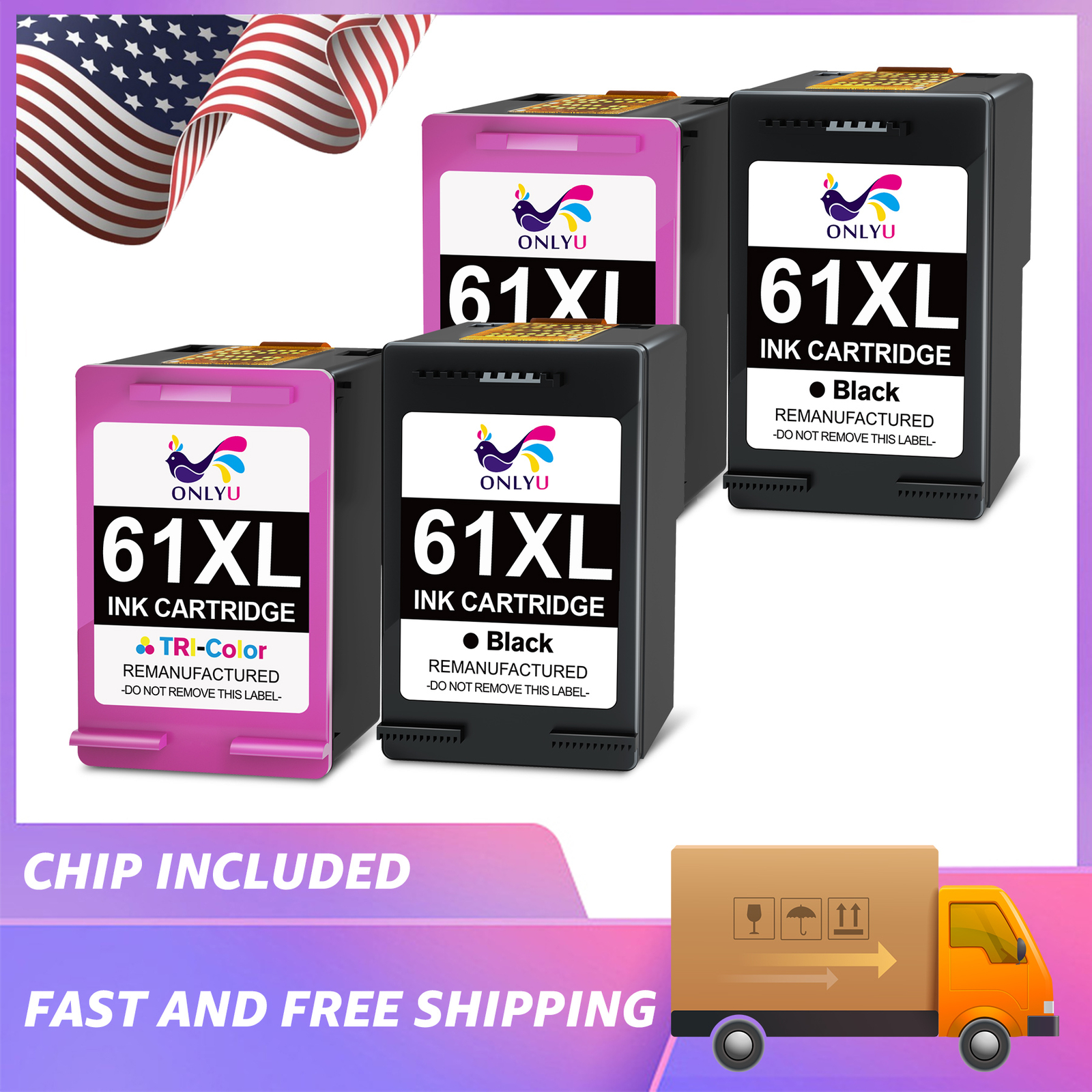 #61XL 61 XL Black Color Ink Cartridge For HP ENVY 4500 4501 4502 4504 5530 Lot