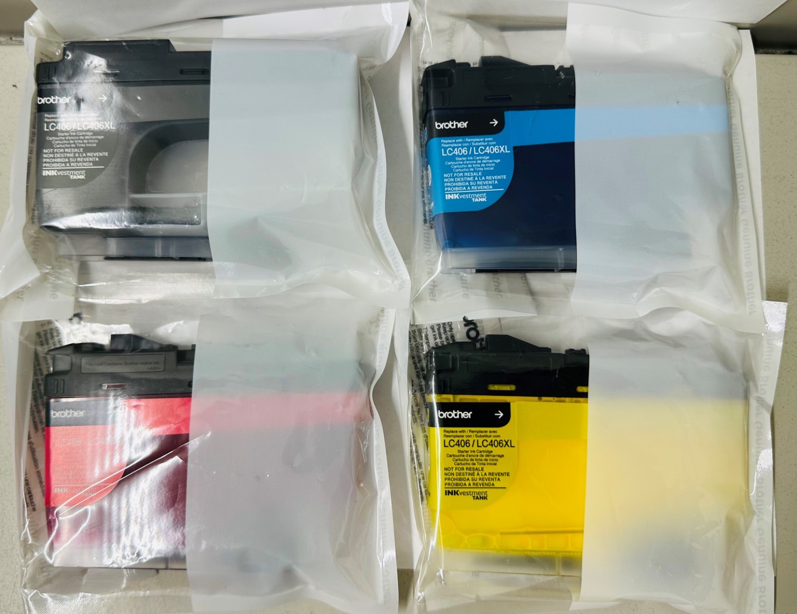 New Genuine Brother LC406/LC406XL 4PK Black Color Starter Ink Cartridges