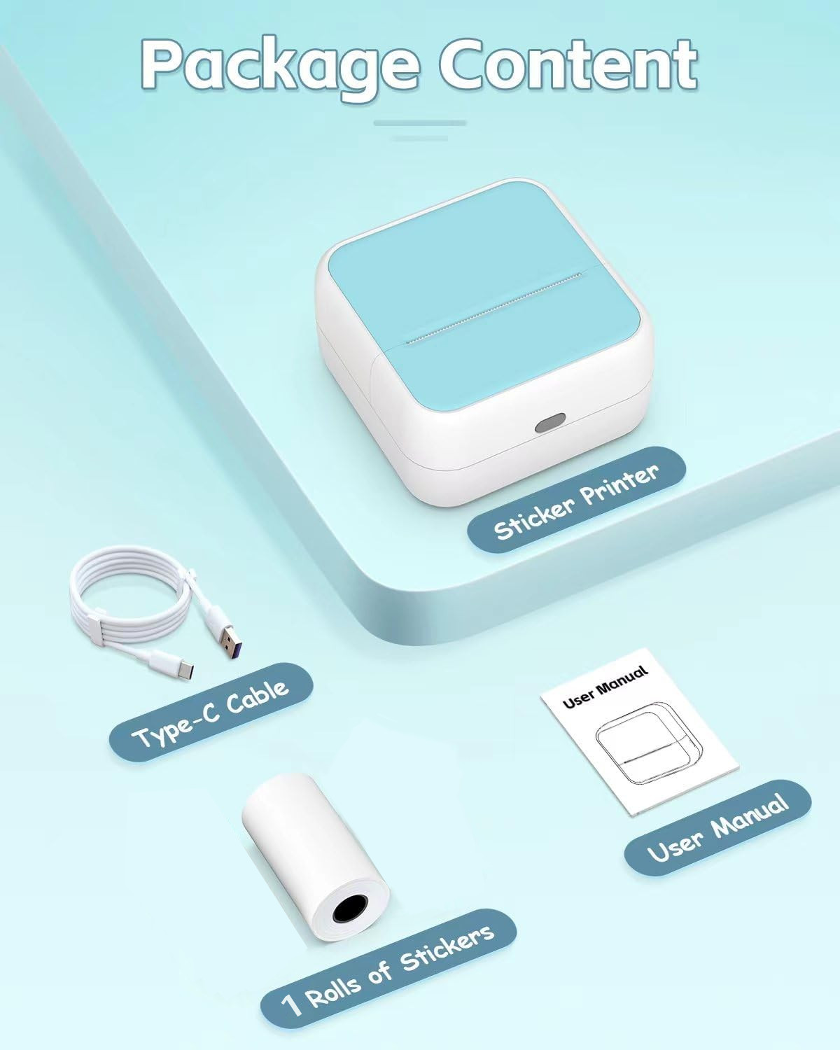 300 Dpi Sticker Printer – Mini Bluetooth Printers,S1 Portable Thermal Printer
