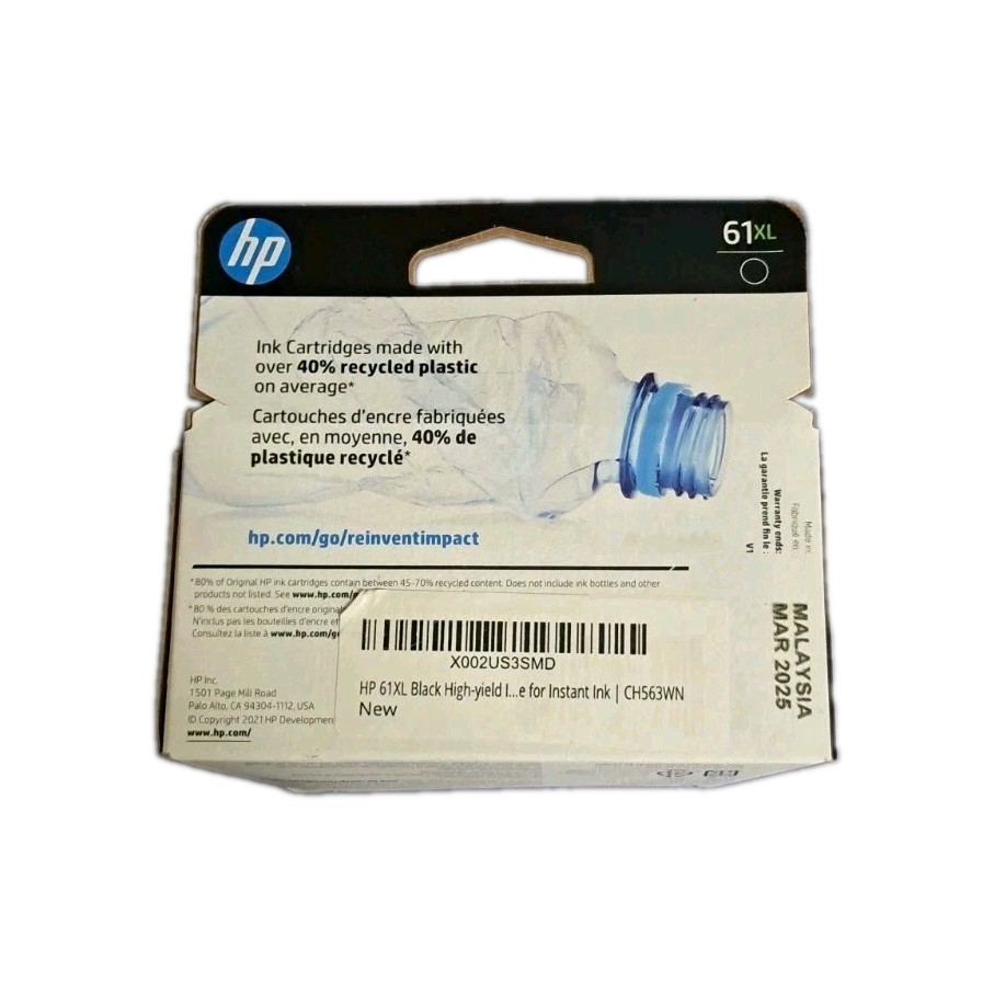Genuine HP 61 XL High Yield Original Ink Cartridge Black (CH563WN) EXP 03/2025