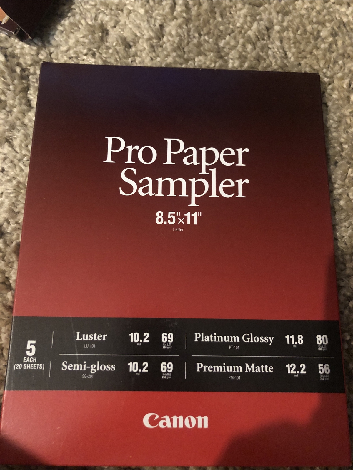 Canon 8.5 x 11 Inch Pro Paper Sampler Pack (20 Sheets Total) 4 Types of papers