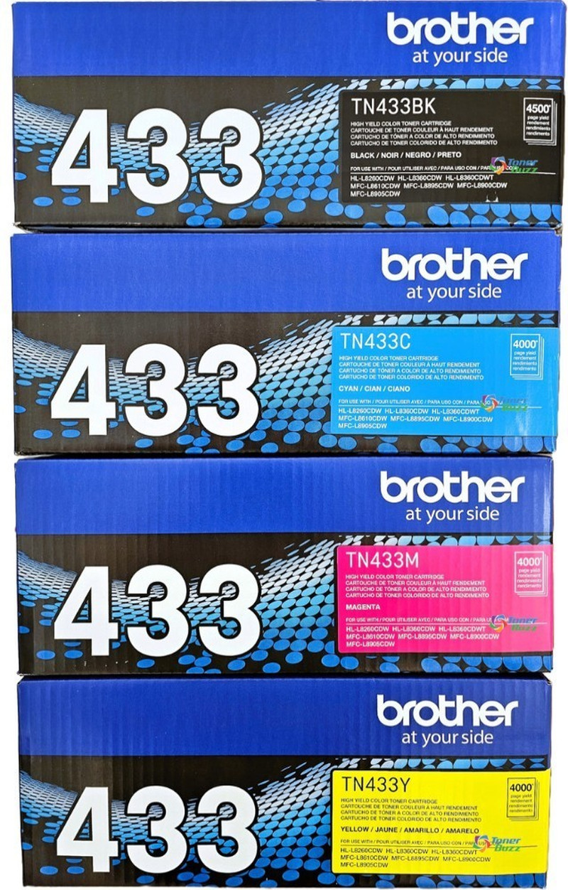 Genuine Brother TN-433 Toner Set BK C M Y High Yield 4-Pack OEM for HL-L8360CDW