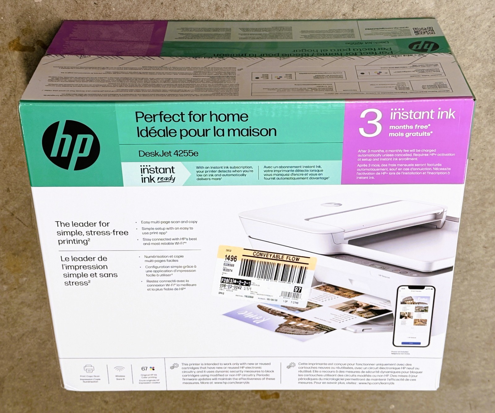 HP DeskJet 4255e Wireless AiO Color Printer Scanner Copier with 3 Month Free Ink