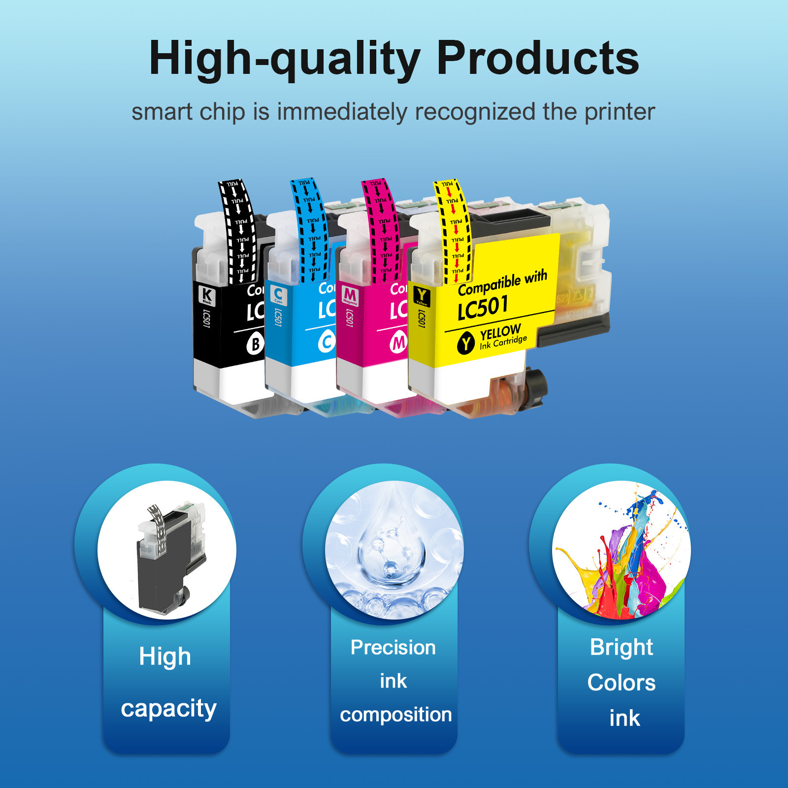 4pk LC501 Ink Cartridges Compatible for Bro MFC-J1260DW MFC-J1360DW MFC-J1410DW