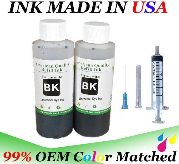 200ml Black bulk refill ink kit w syringe for ALL HP Universal inkjet printer