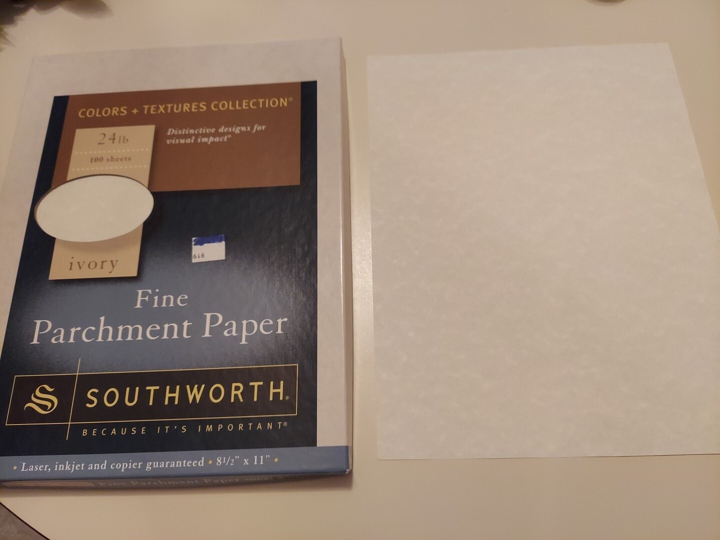 SOUTHWORTH FINE PARCHMENT PAPER IVORY 100 SHEETS 8.5 INCH BY 11 INCH OPEN BOX