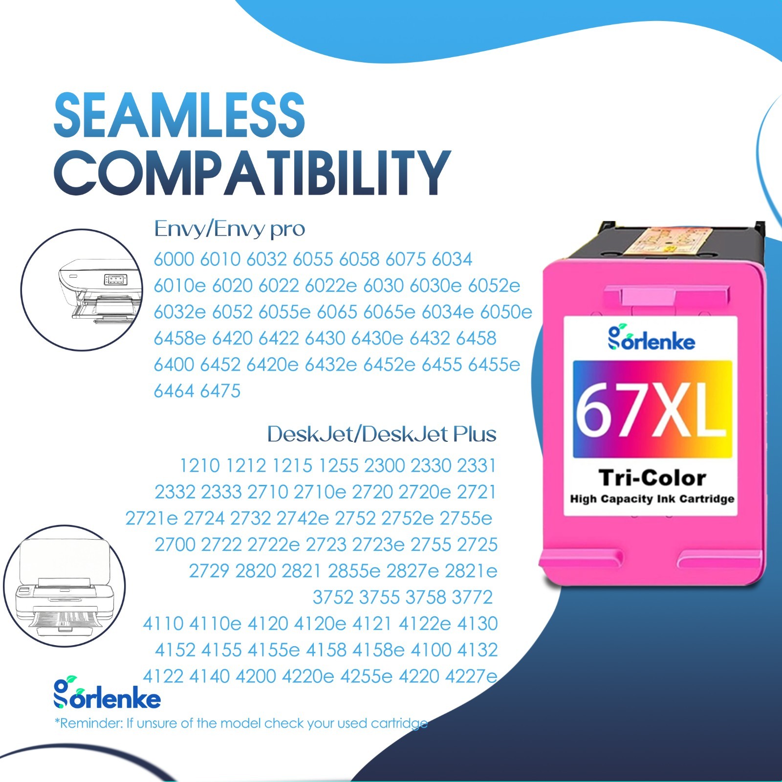 67xl Ink Cartridge Combo 67 Ink for HP Deskjet 6032e 6052 6055e 6065