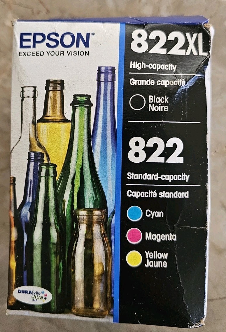 Epson 822XL Black 822 Cyan Yellow Magenta Ink Cartridges Exp. 03/2028 New