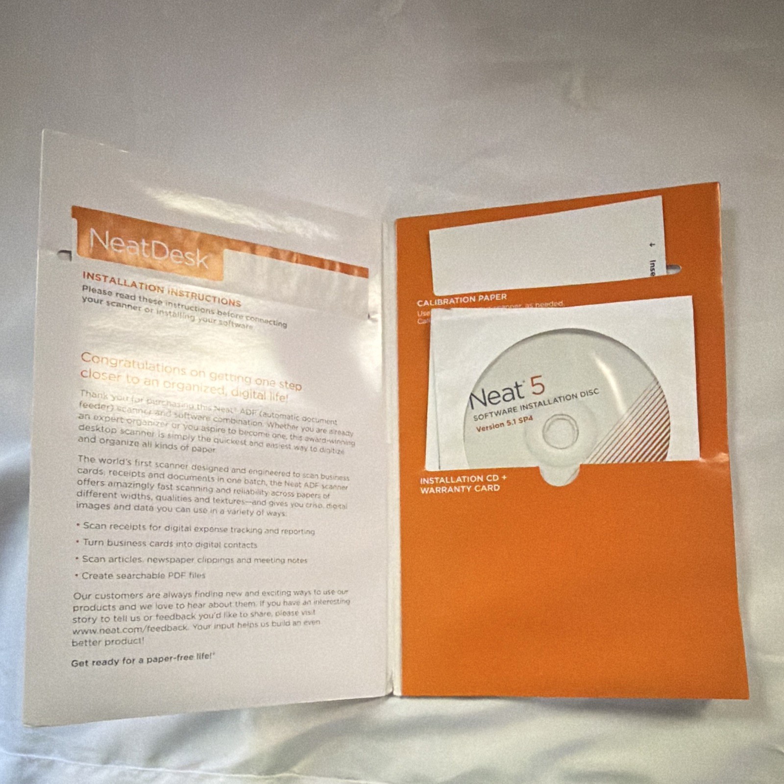 Neat NeatDesk Desktop Document Scanner USB w/ USB Cable Power Adapter