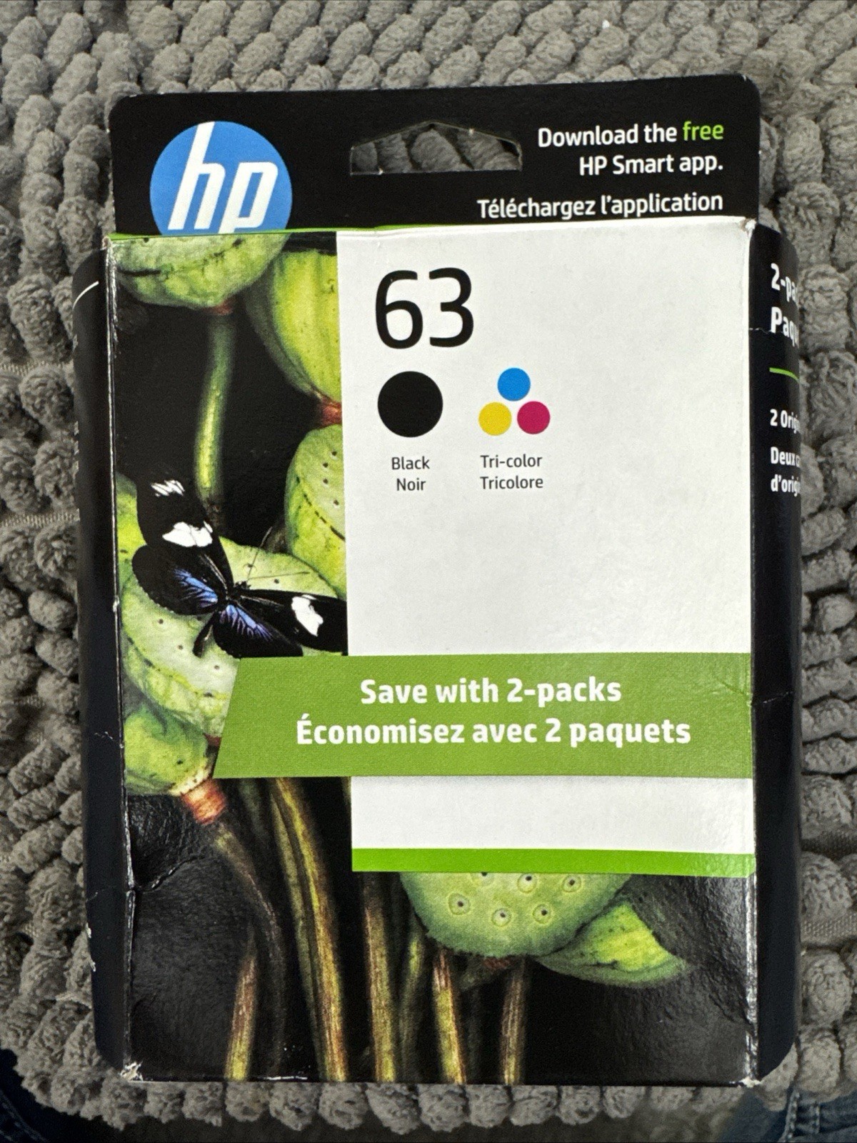 HP 63 – Black Tricolor Ink Cartridge – 2 Pack – New In Box – Exp 03/2027