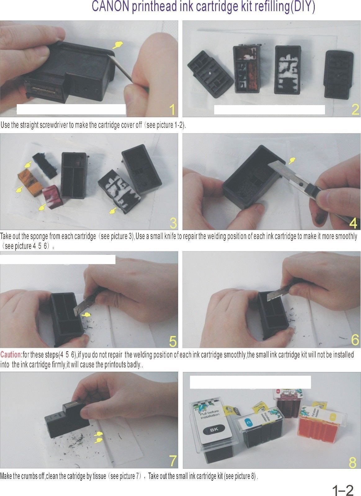 DIY Canon PG-240XL CL-241XL PG240 XL CL241 XL Cartridge Pop Cartridge refill