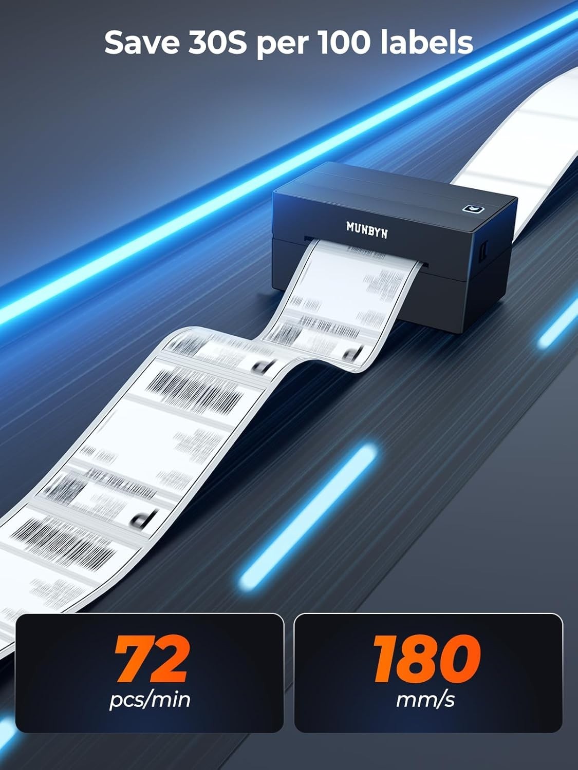 MUNBYN Bluetooth Thermal Label Printer, 130B Wireless 4×6 Shipping Label Printer