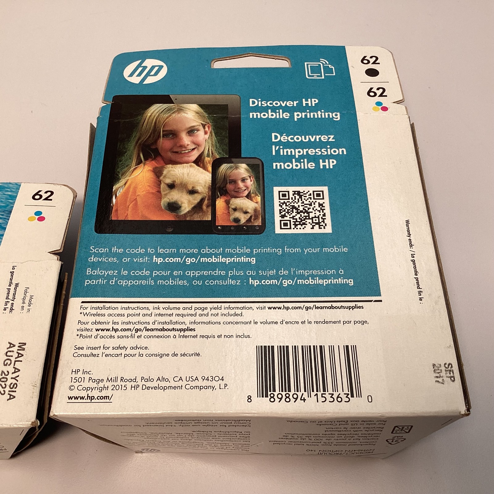 (3 Total) HP 62 Ink Cartridges Black & Tri-Color New Expiration: 2017 & 2022 New