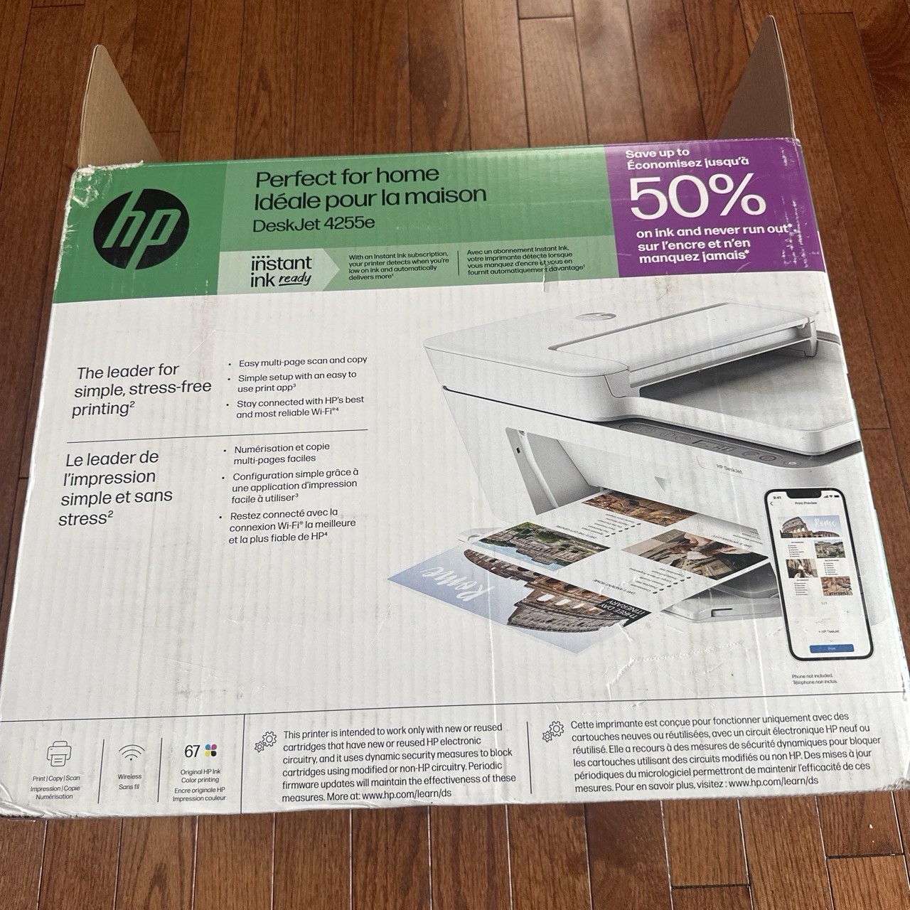 HP DeskJet 4255e Wireless All-in-One Color Printer Scanner Copier Brand New