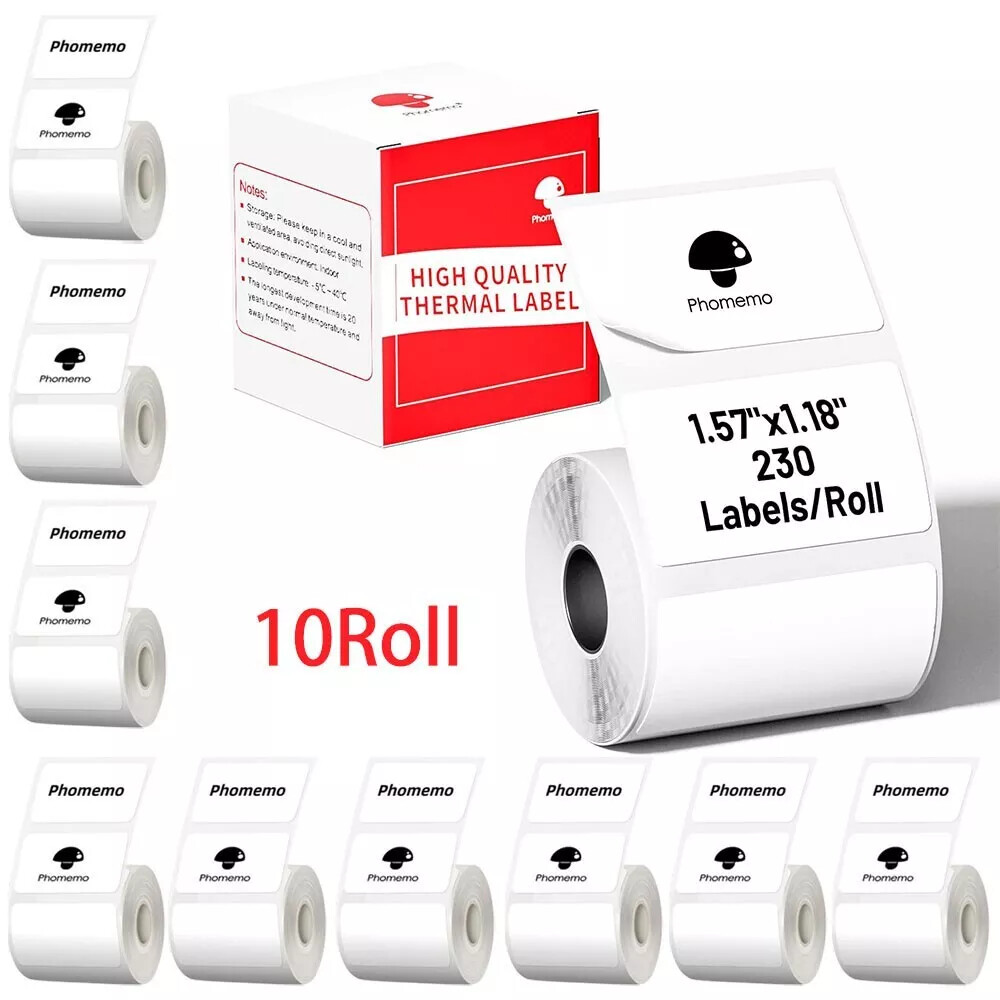 10 Rolls 40x30mm Sticker Label Self-Adhesive Thermal Paper for Phomemo M110 M220