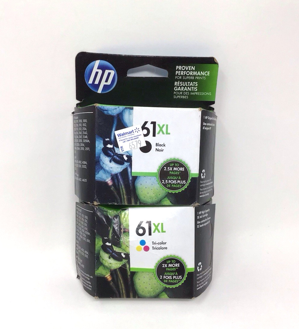 Genuine HP 1- 61XL Black & 1- 61XL Tri-Color Ink Cartridge Packs exp 05/2021